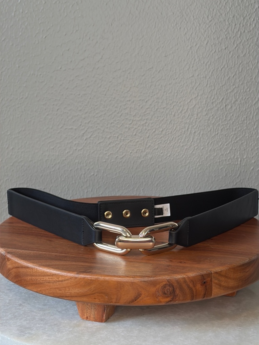 White House Black Market Black Stretch Waist Belt Oversized Silver Link Buckle - Picture 2 of 3